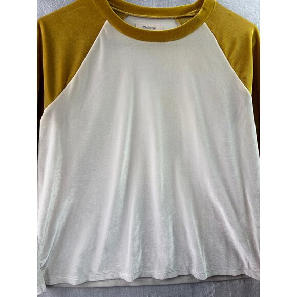 Madewell Velvet Pull-over Crewneck Baseball Tee – White/Gold – Size S - Picture 7 of 7